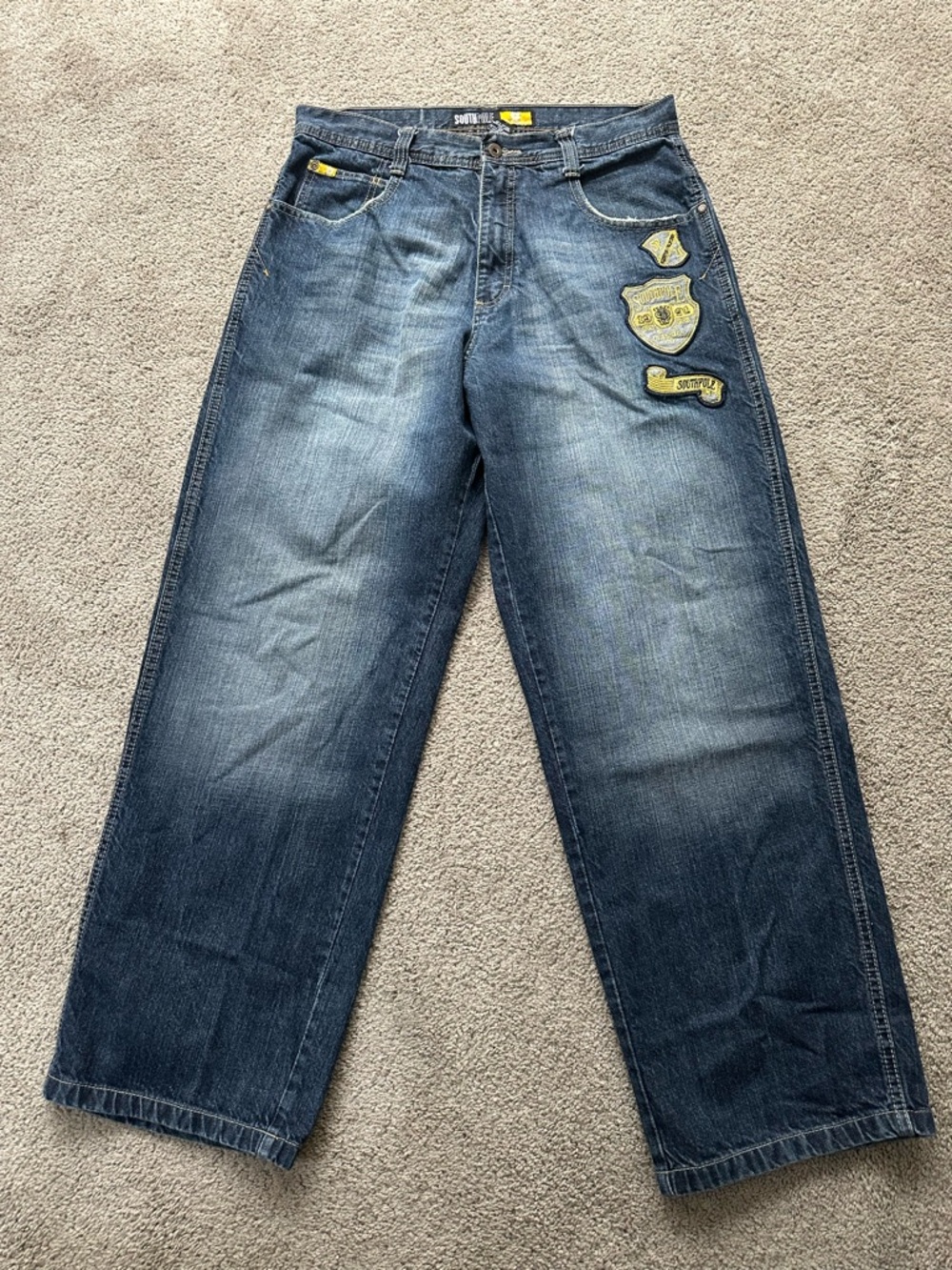 VTG Y2K South Pole Baggy Wide Embroidered‎ Rare Patches Denim Jeans 34x34